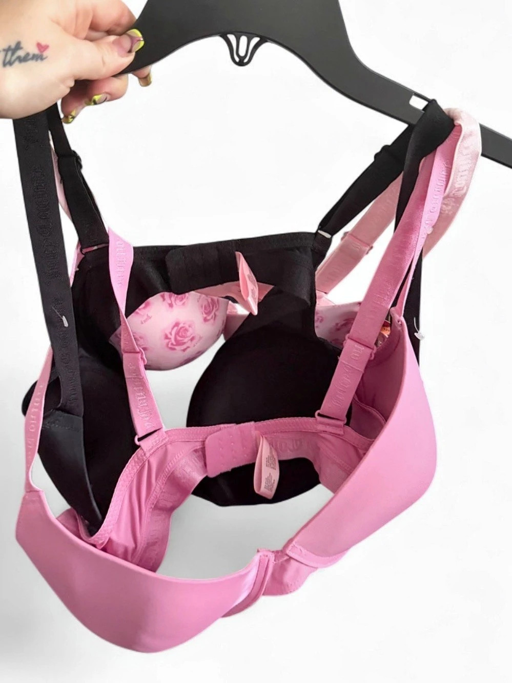 Juicy Couture 3 Pack Logo Strap Bras Pink & Black 36C